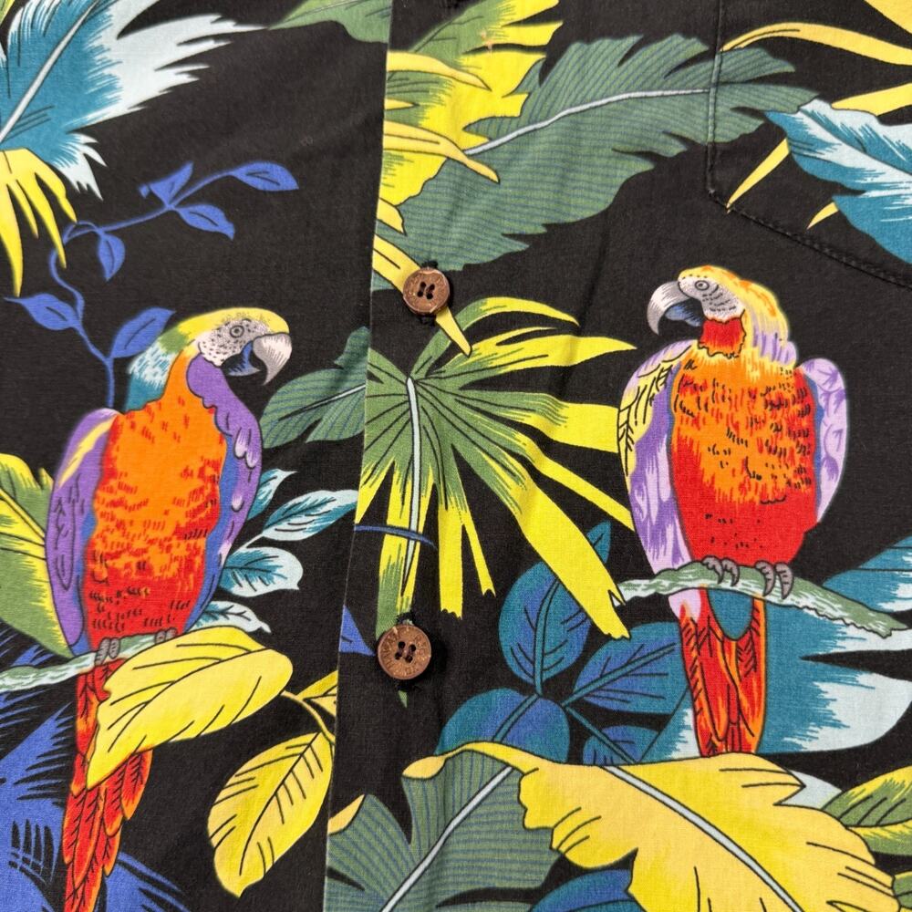 RJC Hawaiian Shirt Mens Large Black Parrot Tropical Aloha Made In USA Resort - Picture 3 of 8